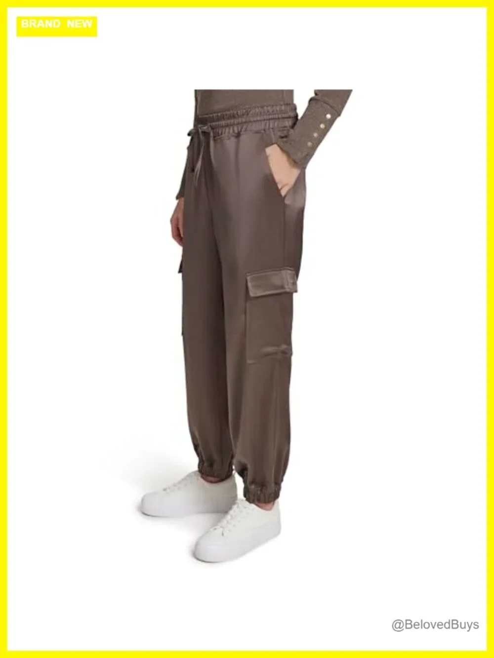Women's Satin Cargo Joggers Pull On Mid Rise Wide Leg